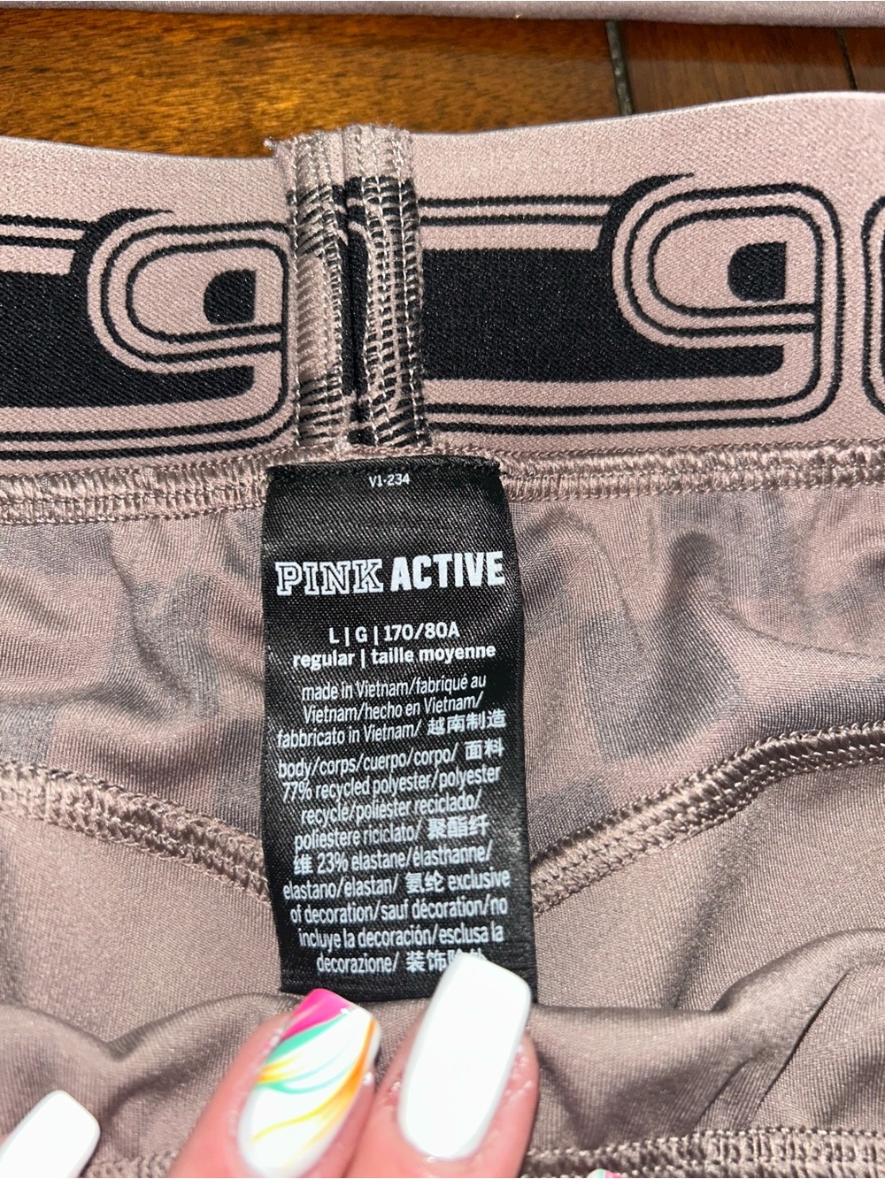 PINK Victoria's Secret Active Leggings in Taupe with Black Logo Waistband